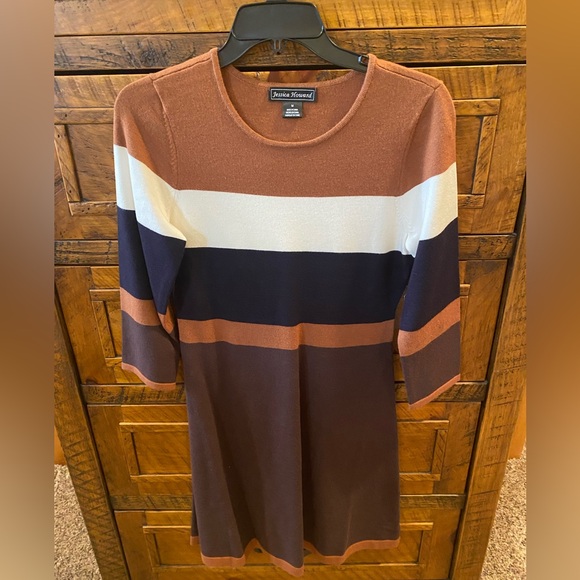 Brown black and white striped sweater dress - Picture 1 of 5